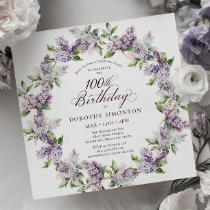 ÜBERRASCHENDES PARTY 100. Geburtstag Lila Lilac Fl Einladung
