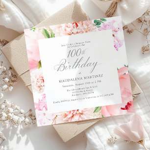 ÜBERRASCHENDES PARTY 100. Geburtstag Rosa Blumenpl Einladung