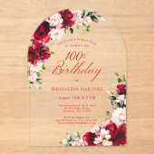 ÜBERRASCHENDES PARTY 100. Geburtstag Roter Rosa Bl Acryleinladungen (Vorderseite)