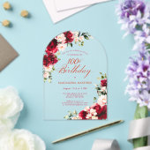 ÜBERRASCHENDES PARTY 100. Geburtstag Roter Rosa Bl Acryleinladungen (Insitu (Hochzeit))