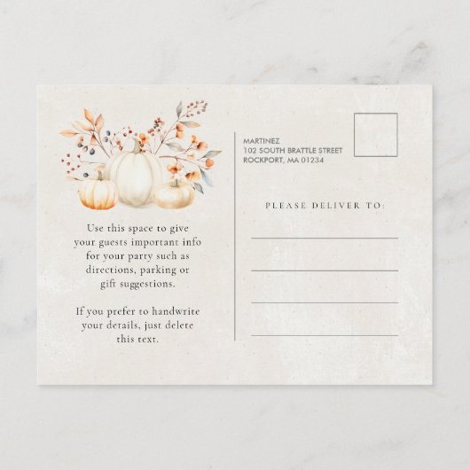 ÜBERRASCHENDES PARTY 100. White Pumpkin Herbstlaub Einladungspostkarte (Rückseite)