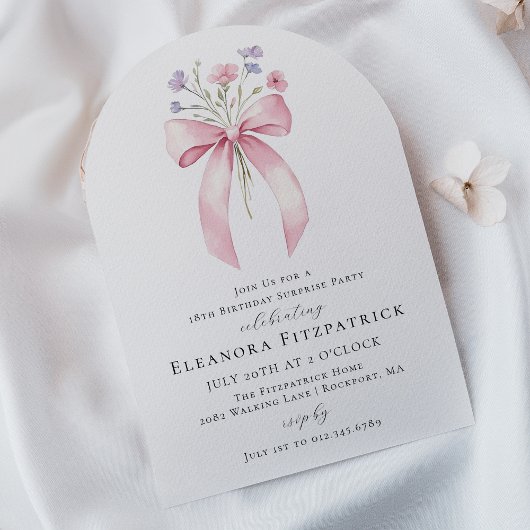 ÜBERRASCHENDES PARTY 18. Geburtstag Bow Wildblume Einladung