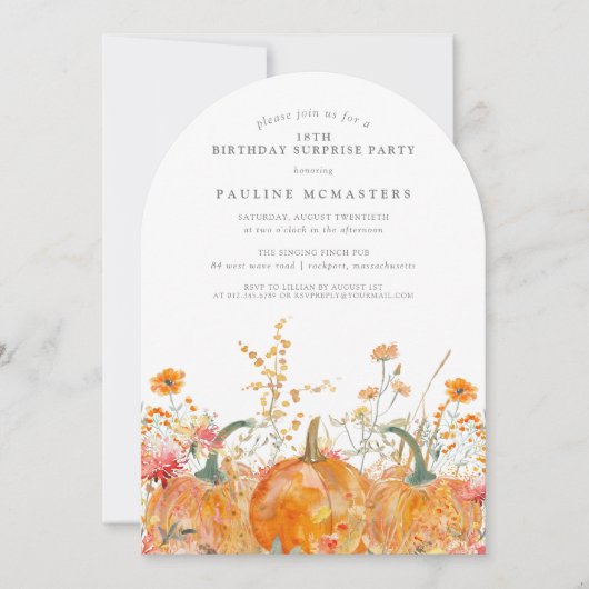 ÜBERRASCHENDES PARTY 18. Geburtstag Pumpkin-Wildbl Einladung (Vorderseite)