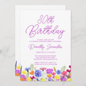ÜBERRASCHENDES PARTY 30. Geburtstag Lila Wildblume Einladung (Vorne/Hinten)