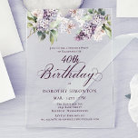 ÜBERRASCHENDES PARTY 40. Geburtstag Lila Lilac Flo Acryleinladungen<br><div class="desc">Weiche Wasserfarbe lila Lilacs schaffen eine hübsche Frühlingsüberraschung Party Geburtstagseinladung. Die Typografie fügt eine elegante Ästhetik hinzu. Es ist Teil der Lila Spring Lilac Blume Kollektion. Es lasse Ihnen,  ein Thema zu wählen und dann einfach eine einzigartige Einladungspauschale,  Begrüßungsschilder und Party Dekoration zu erstellen. Party-Planung macht Spaß und Spaß.</div>