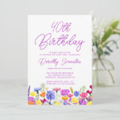 ÜBERRASCHENDES PARTY 40. Geburtstag Lila Wildblume Einladung (Stehend Vorderseite)