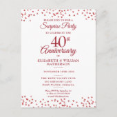 Überraschendes Party 40-jähriges Ruby Hearts Foto Postkarte (Vorderseite)