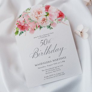 ÜBERRASCHENDES PARTY 50. Geburtstag Elegantes Rosa Einladung