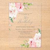 ÜBERRASCHENDES PARTY 50. Geburtstag Pink Peony Flo Acryleinladungen (Vorderseite)