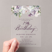 ÜBERRASCHENDES PARTY 75. Geburtstag Lila Lilac Flo Acryleinladungen (Insitu (Handheld))