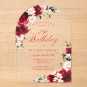 ÜBERRASCHENDES PARTY 75. Geburtstag Roter Rosa Blu Acryleinladungen (Vorderseite)