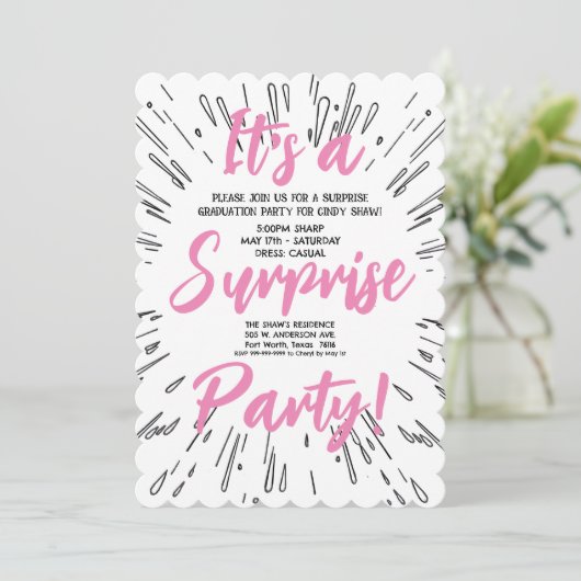 Überraschendes Party Einladung (Stehend Vorderseite)