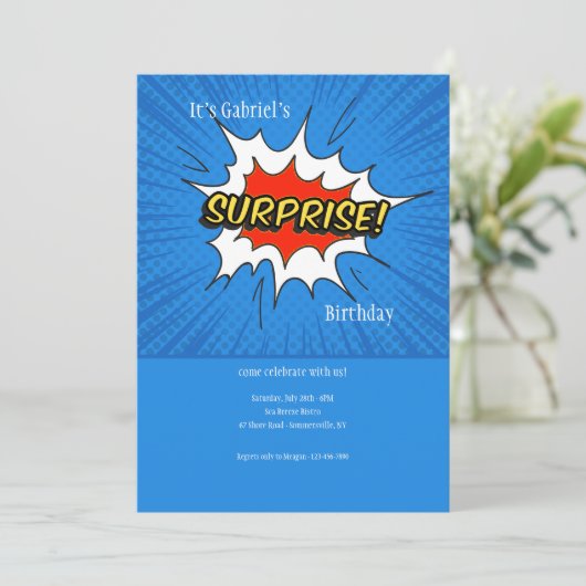 Überraschendes Party Einladung (Stehend Vorderseite)