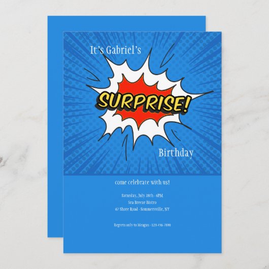 Überraschendes Party Einladung (Vorne/Hinten)