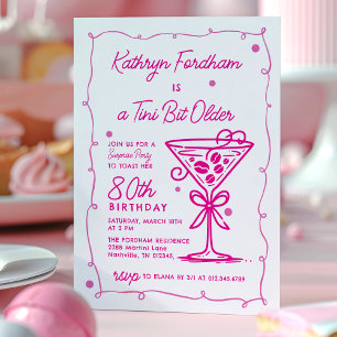 ÜBERRASCHENDES PARTY Pink Doodle Martini 80. Gebur Einladung