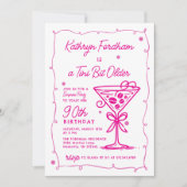 ÜBERRASCHENDES PARTY Pink Doodle Martini 90. Gebur Einladung (Vorderseite)