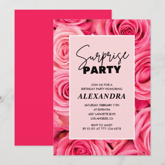 Überraschendes Party Pink Floral 53. Geburtstag Einladung (Vorne/Hinten)