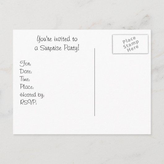 Überraschendes Party Postkarte Einladung (Rückseite)