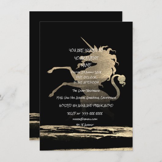 Überraschendes Party Schwarz Golden Brushes Unicor Einladung (Vorne/Hinten)