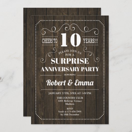 Überraschendes Party zum 10. Jubiläum - Rustikales Einladung (Vorne/Hinten)
