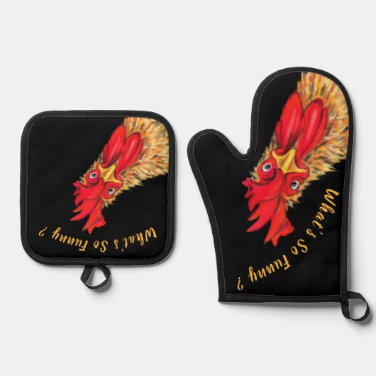 Überraschendes Rooster-Benutzerdefinierter Text-Fu Ofenhandschuh & Topflappen-Set (Vorderseite)