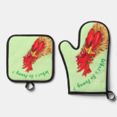 Überraschendes Rooster Funny Oven Mitt & Pot Holde Ofenhandschuh & Topflappen-Set (Vorderseite)