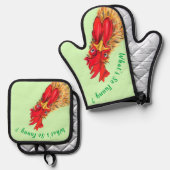 Überraschendes Rooster Funny Oven Mitt & Pot Holde Ofenhandschuh & Topflappen-Set (Vorderseite/Rückseite)