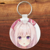 Überraschendes rosa Haar animierendes Mädchen lila Schlüsselanhänger (Vorderseite)