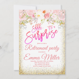 Überraschendes Rosa und Gold-Renten-Party Einladung