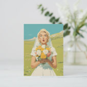 Überraschte Braut auf einer Frühlingswiese Postkarte (Stehend Vorderseite)