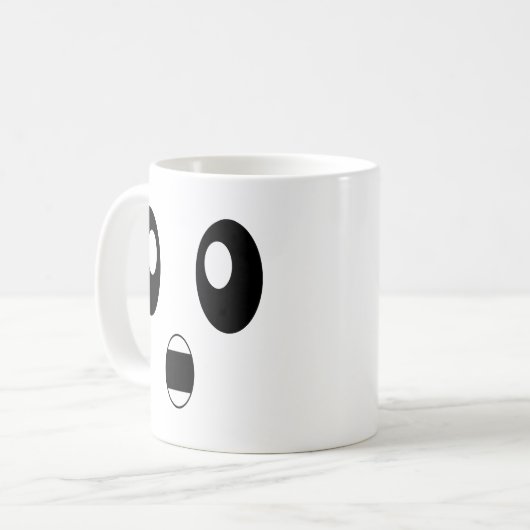 Überraschte Emoji entsetzte Emoticon-sprachlose Kaffeetasse (Vorderseite Links)