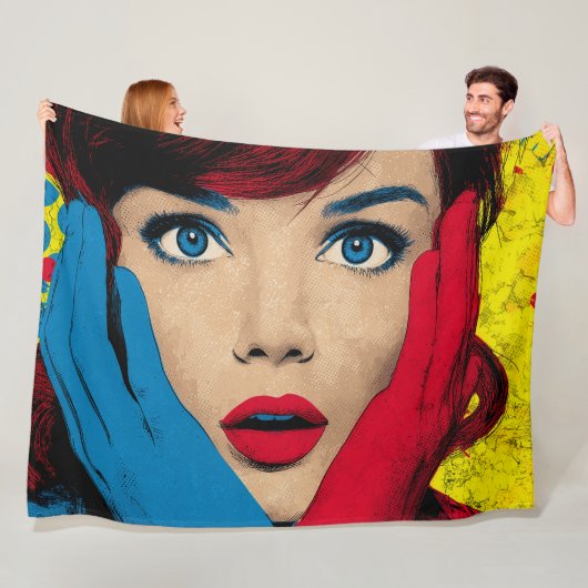 Überraschte Frau in Pop-Art Fleecedecke (Beispiel)