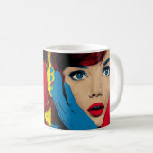 Überraschte Frau in Pop-Art Kaffeetasse (VorderseiteRechts)