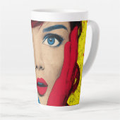 Überraschte Frau in Pop-Art Milchtasse (Rechte Ecke)