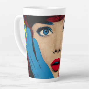 Überraschte Frau in Pop-Art Milchtasse