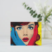 Überraschte Frau in Pop-Art Postkarte (Stehend Vorderseite)