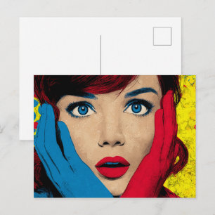 Überraschte Frau in Pop-Art Postkarte
