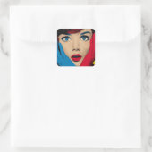Überraschte Frau in Pop-Art Quadratischer Aufkleber (Tasche)