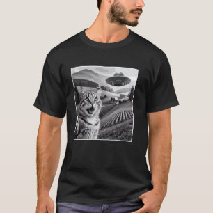 Überraschte Katze Alien UFO Bauernhaus Humor T-Shirt