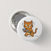 Überraschte Katze hält Fisch-Button Button (Vorne & Hinten)