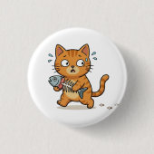 Überraschte Katze hält Fisch-Button Button (Vorderseite)