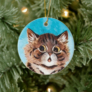 Überraschte Katze • Kunst von Louis Wain • Weihnac Keramik Ornament