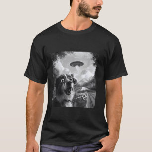 Überraschte Katze Selfie mit Alien UFO Lustige Kat T-Shirt