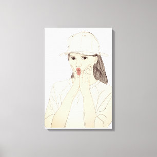 Überraschte Mädchen Minimalistische Linienkunst Le Leinwanddruck
