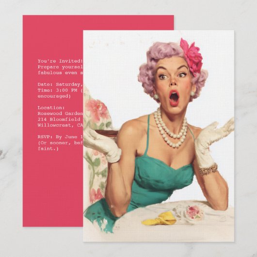 Überraschte Retro-Glamour-Lady Einladung (Vorne/Hinten)