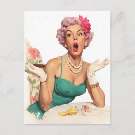 Überraschte Retro-Glamour-Lady Postkarte (Vorderseite)