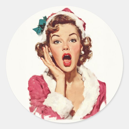 Überraschte Retro-Weihnachts-Pin-Up Runder Aufkleber (Vorderseite)