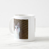 Überraschte weiße Katze Kaffeetasse (Vorderseite Links)