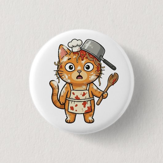 Überraschter Kochkatze Kochen Button (Vorderseite)