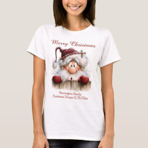 Überraschter Weihnachtsmann schaut über den Zaun, T-Shirt